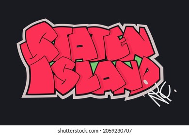 Staten Island New York City vector text. Graffiti style hand drawn lettering. Can be used for printing on t shirt and souvenirs. Posters, banners, cards, flyers, stickers. Street art design.