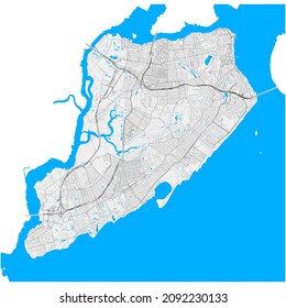 Staten Island, New York City, high resolution vector map with editable paths for Highways, minor driving ways and smaller paths. Major roads are underlined with a white stroke on grey background