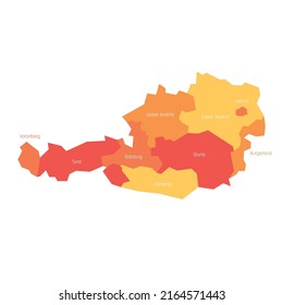 States of Austria. Map of regional country administrative divisions. Colorful vector illustration