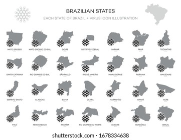 States of Brazil with virus - Icon Vector illustration