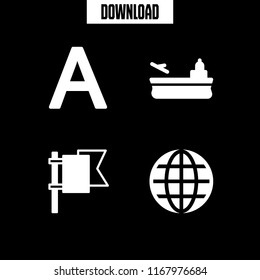 states icon. 4 states vector set. aircraft carrier, earth grid, flag and capital a icons for web and design about states theme