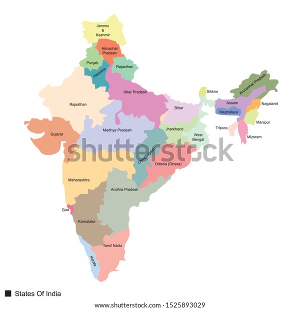 Indian Map With Name States India Map Vector Name Stock Vector (Royalty Free) 1525893029 |  Shutterstock