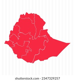 States Map of Ethiopia With Detailed Borders, can be used for business designs, presentation designs or any suitable designs.