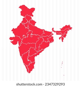Mapa de Estados de India con fronteras detalladas, puede ser utilizado para diseños de negocios, presentaciones o cualquier diseño adecuado.
