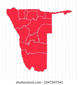 States Map of Namibia With Detailed Borders, can be used for business designs, presentation designs or any suitable designs.