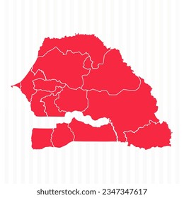 States Map of Senegal With Detailed Borders, can be used for business designs, presentation designs or any suitable designs.