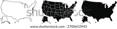 “United States map vector set showing outline, filled, and detailed state borders. Clean minimalist design perfect for infographics, presentations, or educational use. Ideal for data visuals.”