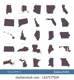 Map Set United States 50 States Stock Vector (Royalty Free) 1929183929 ...