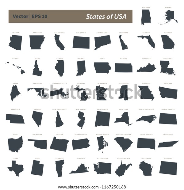 States Us Map Set Vector Template Stock Vector Royalty Free States Us Map Set Vector 600w 1167250168