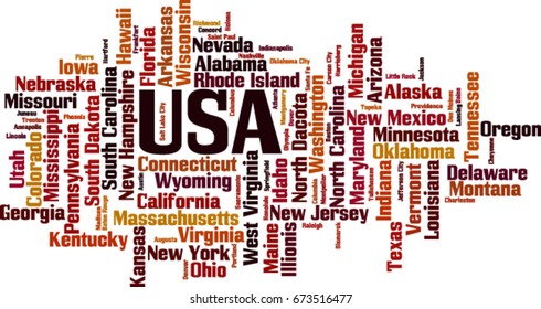 States in USA word cloud concept. Vector illustration