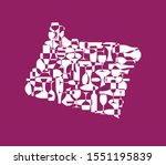 States winemakers - stylized maps from silhouettes of wine bottles, glasses and decanters. Map of Oregon.