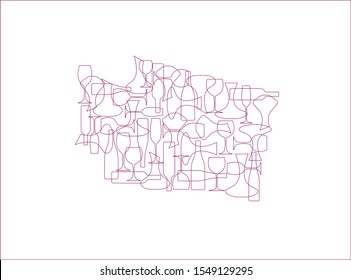 States winemakers - stylized maps from silhouettes of wine bottles, glasses and decanters. Map of Washington.