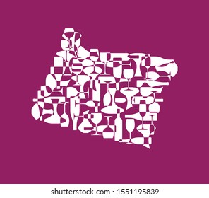 States winemakers - stylized maps from silhouettes of wine bottles, glasses and decanters. Map of Oregon.
