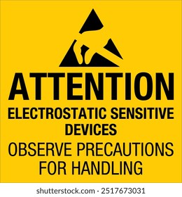 Static Awareness Labels Attention Electrostatic Sensitive Devices Observe Precautions For Handling Hand Symbol Square Yellow