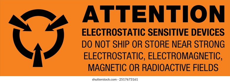 Etiquetas de conciencia estática Atención Los dispositivos sensibles a la electrostática no envían ni almacenan el símbolo de flecha Paisaje Naranja