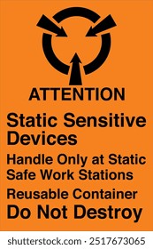 Etiquetas de conciencia estática Atención Dispositivos sensibles estáticos Manejan solo el símbolo de flecha Retrato Naranja