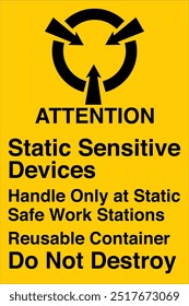 Etiquetas de conciencia estática Atención Dispositivos sensibles estáticos Manejan solo el símbolo de flecha Retrato Amarillo