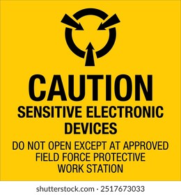 Static Awareness Labels Caution Sensitive Electronic Devices Do Not Open Except At Approved Arrow Symbol Square Yellow