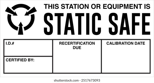 Etiquetas de consciência estática Esta estação ou equipamento é Estático Símbolo de seta de mesa segura Retrato Branco