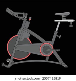 Static bike. Fitness, cardio, and muscle building machines, equipments set at gym. Workout and training concept. illustration.