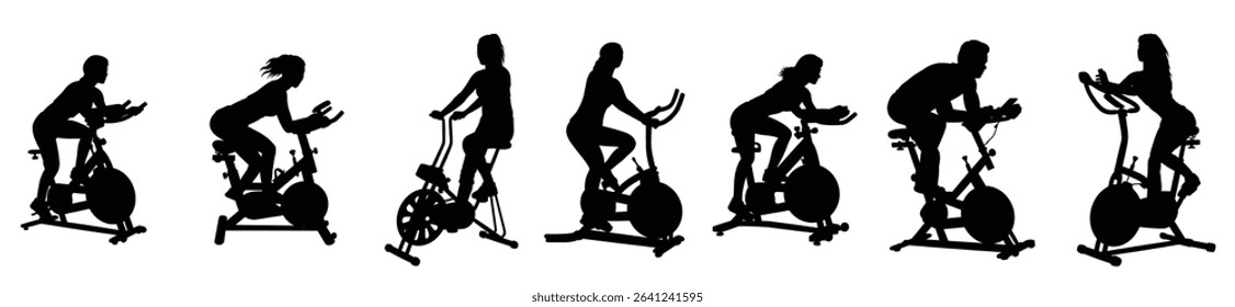 static bike male female sport action silhouette