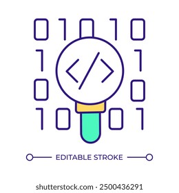 Icono de color RGB de análisis de código estático. Seguridad de la aplicación, inspección de software. Proceso de desarrollo, ciberseguridad. Ilustración vectorial aislada. Dibujo de línea relleno simple. Trazo editable