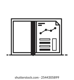 empresa do livro de dados estático, ícone linear preto e branco fundo branco isolado.