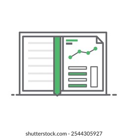 empresa do livro de dados estático, ícone linear isolado fundo branco.