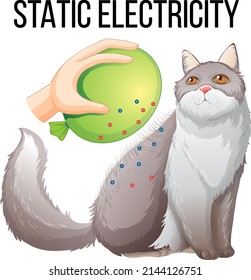 Static Electricity Experiment With Balloon And Cat Illustration