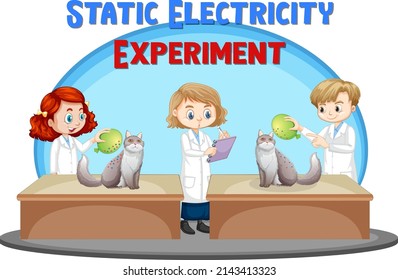 Static Electricity Experiment With Cat And Balloon Illustration