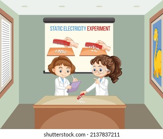 Static Electricity With Hair Comb Science Experiment Illustration