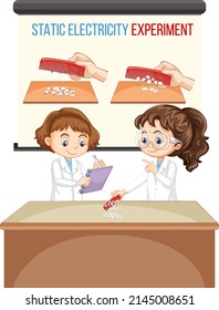 Static electricity with hair comb science experiment illustration