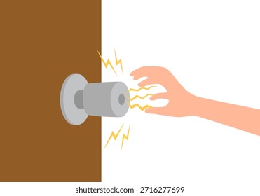 Static electricity when touching a doorknob in flat design.