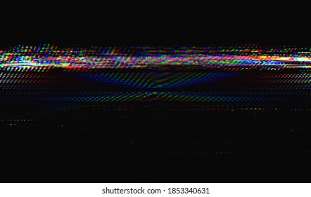 Una imagen estática de la distorsión de la transmisión de televisión digital. Ruido digital de color en un fondo oscuro. Fondo de textura de brillo abstracto. Ilustración vectorial.