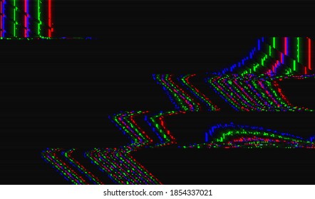 Una imagen estática de la distorsión de la transmisión de televisión digital. Ruido digital de color en un fondo oscuro. Fondo de textura de brillo abstracto. Ilustración vectorial.