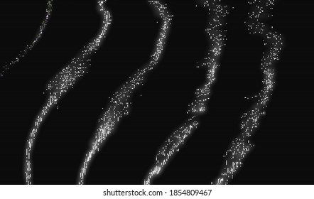 Una imagen estática de la distorsión de la transmisión de televisión digital. Ruido de píxel digital blanco en un fondo oscuro. Fondo de textura de brillo abstracto. Ilustración vectorial.