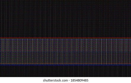 Una imagen estática de la distorsión de la transmisión de televisión digital. Ruido digital de píxeles de color en un fondo oscuro. Fondo de textura de brillo abstracto. Ilustración vectorial.