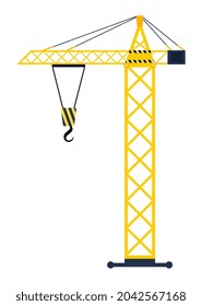 Static lifting crane concept. Construction mechanism for lifting materials and cargo. Design element for websites, icons and articles. Cartoon flat vector illustration isolated on white background