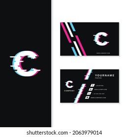 Static Motion Logo Letter C Icon with Business Card. Neon Letter C Style Vector Design. Modern Letter C Logo plus Business Card