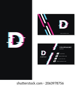 Icono de la letra D del logotipo de movimiento estático con tarjeta de visita. Diseño vectorial de estilo Neon Letter D. Logotipo de carta moderna D más tarjeta de visita