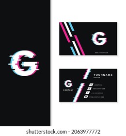 Icono de la letra G del logotipo de movimiento estático con tarjeta de visita. Diseño de vectores estilo G de letra neón. Logotipo de letra G moderna más tarjeta de visita