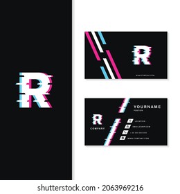 Static Motion Logo Letter R Icon with Business Card. Neon Letter R Style Vector Design. Modern Letter R Logo plus Business Card
