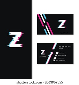Static Motion Logo Letter Z Icon with Business Card. Neon Letter Z Style Vector Design. Modern Letter Z Logo plus Business Card