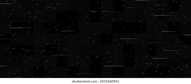 Static noise texture. Lost or bad TV signal concept. Random rippled video tape background. Glitch vhs pixel snow noise wallpaper. Image distortion distressed backdrop effect. Vector white noise trails