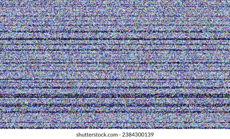 Static noise of TV broadcast error texture with black stripes and colored pixels. No signal or VHS glitch seamless pattern. Abstract vector background.