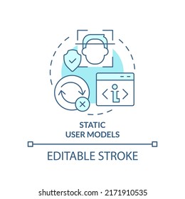 Static user models turquoise concept icon. Interaction abstract idea thin line illustration. User behavior pattern. Isolated outline drawing. Editable stroke. Arial, Myriad Pro-Bold fonts used