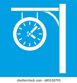 Station clock icon white isolated on blue background vector illustration