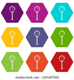 Station clock icons 9 set coloful isolated on white for web