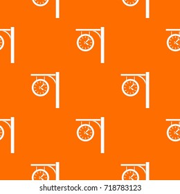 Station clock pattern repeat seamless in orange color for any design. Vector geometric illustration