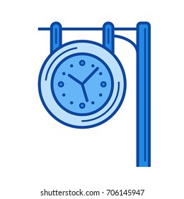 Station clock vector line icon isolated on white background. Station clock line icon for infographic, website or app. Blue icon designed on a grid system.